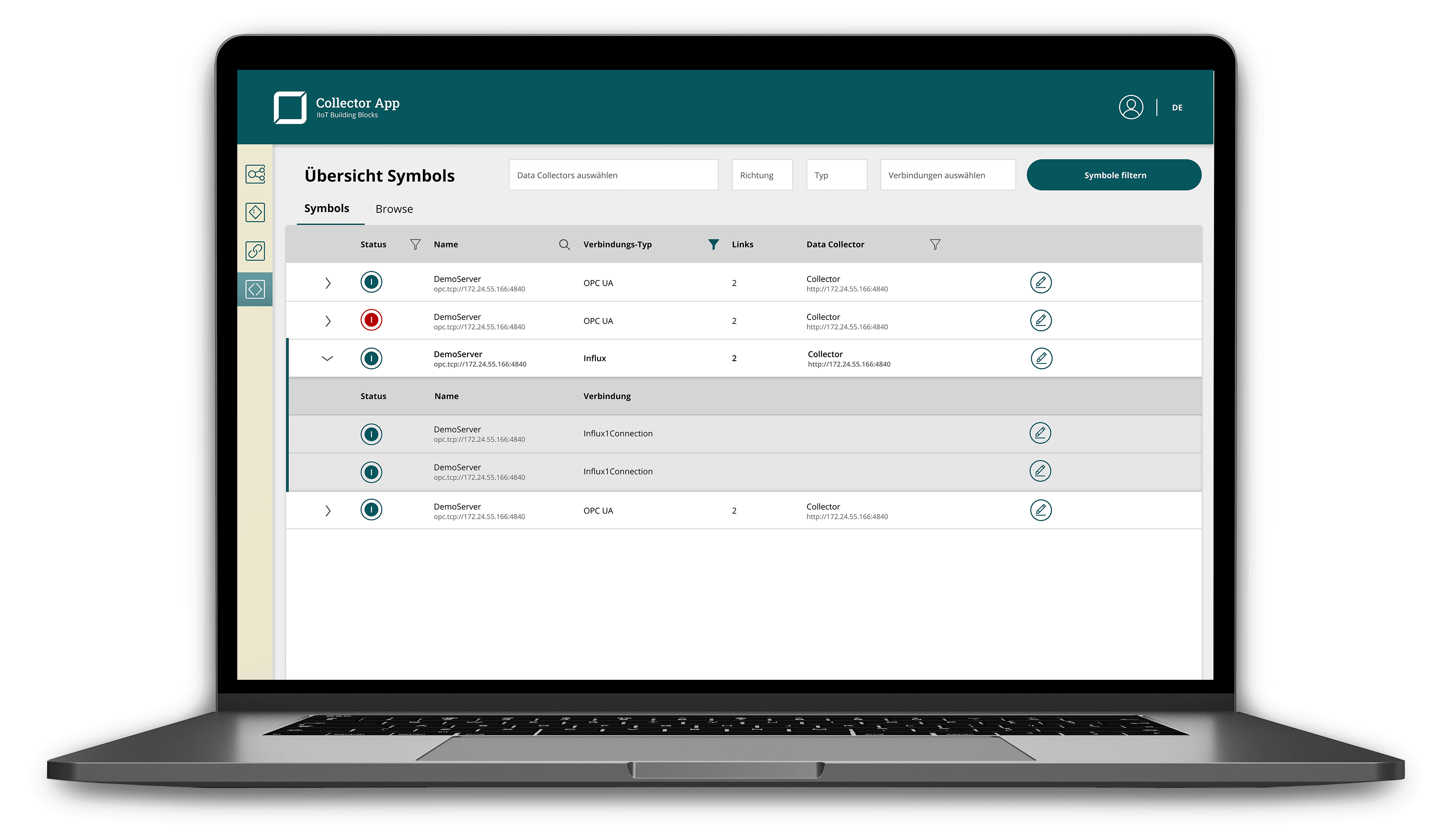 Laptop mit Screenshot der Collector App